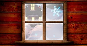 Animation of winter scenery seeing from window view. christmas, winter, tradition and celebration concept digitally generated video.