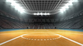 Animation of burning layer over basketball court sports stadium. sports and competition concept digitally generated video.