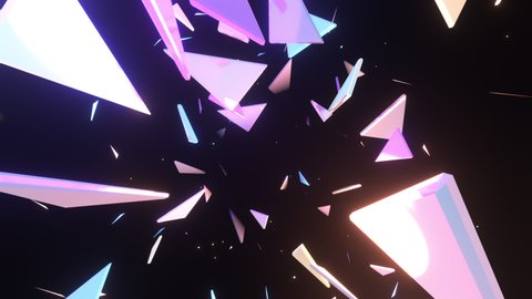 Looped passing through glossy triangles and stars in the dark animation.