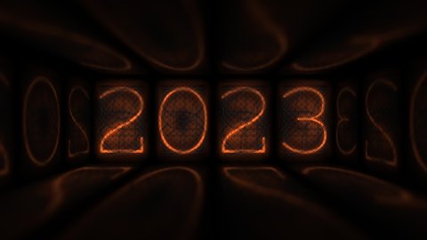 COUNTER steampunk vintage light counts years 2020-2026. Nixie tube clock reflex with alpha channel and reflections