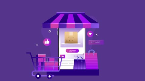 Ecommerce Shopping animation video. Online shopping on mobile app and website.
