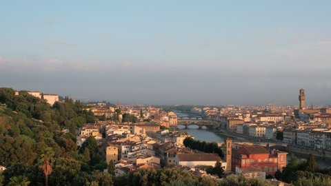Florence cityscape, Old Bridge Ponte Vecchio, Basilica Church Santa Maria del Fiore and Old Palace Palazzo Vecchio