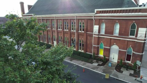 nashville , Tennessee , United States - 10 11 2021: aerial fast push into the ryman auditorium in nashville tennessee