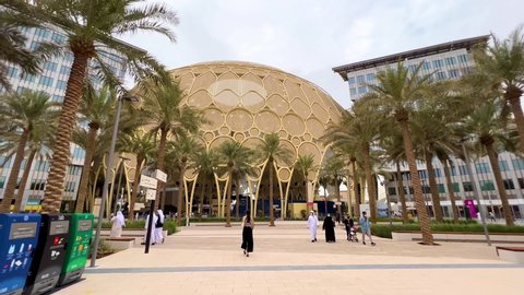Dubai , United Arab Emirates - 10 04 2021: Al Wasl Plaza With Massive Architectural Dome In Dubai Expo 2020, United Arab Emirates