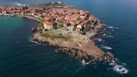 Aerial view to Sozopol city  Sea town of Bulgarian Black Sea coast