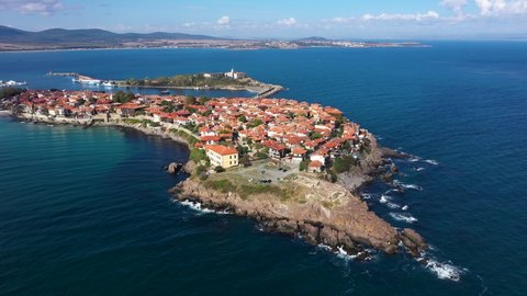 Aerial view to Sozopol city  Sea town of Bulgarian Black Sea coast