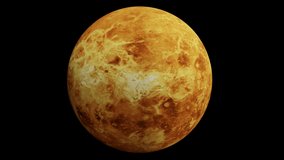 Realistic 3d animaton of Planet Venus slowly spinning. Elements of this media furnished by NASA. Seamless Looping isolated 4K video, Luma Matte attached.