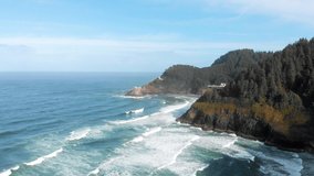 Heceta Head Lighthouse Aerial Drone Video, Oregon Coast