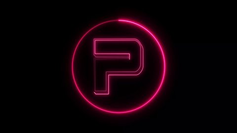 Animated pink neon letter P on a black background.  Glowing neon line in a circular path around the uppercase alphabet.