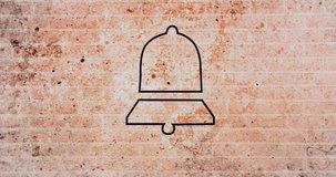 Animation of flickering neon bell notification icon on brick wall. social media and communication concept digitally generated video.