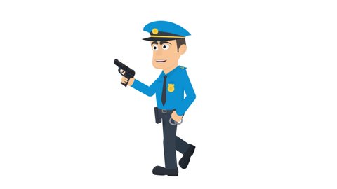 Policeman. Animation of a policeman with a gun, the alpha channel is turned on. Cartoon