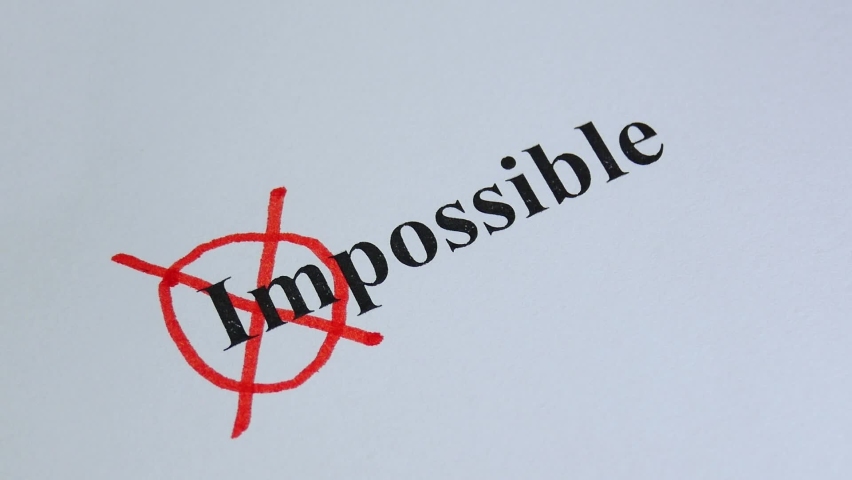 Remove word Impossible to read possible. Concept for self belief, positive attitude and motivation. Hand crosses out part of text on white paper. Motivation concept for business. New idea or plan