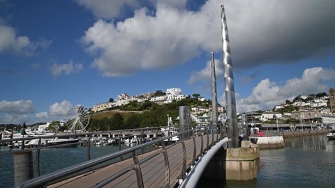 Torquay Harbour Footbridge with boats in the marina.