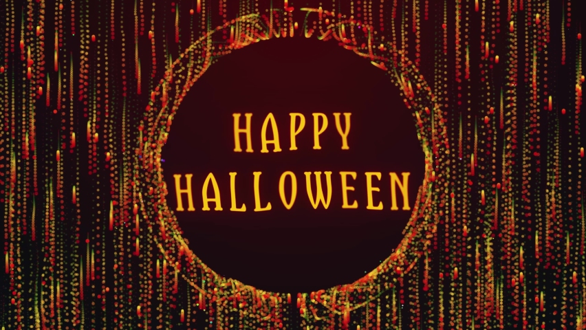 Ghostly Blur Happy Halloween Text Inside Abstract Red Yellow Matrix Dotted Lines Circular Falling Border Frame With Background Separated Loopable