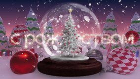 Merry christmas in russian text against shooting star spinning around snow globe on winter landscape. christmas festivity and celebration concept - Powered by Shutterstock - Get 15% off with code: PIKWIZARD15