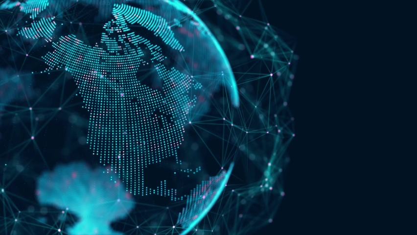 Network connection structure. Abstract technology background with digital connecting data on planet. Map Earth of dots. Blockchain concept. 3D rendering. | Shutterstock HD Video #1080821657