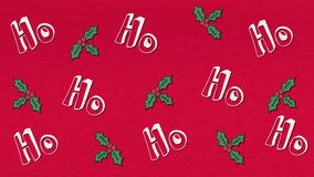 Digital animation of multiple ho text and mistletoe icons against red background. christmas festivity and celebration concept - Powered by Shutterstock - Get 15% off with code: PIKWIZARD15