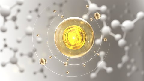 Cosmetic Essence oil Liquid drop with molecule on a white background, 3d animation