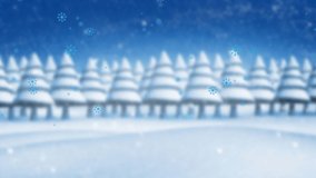 Animation of falling snowflakes over fir trees. christmas, tradition and celebration concept digitally generated video.