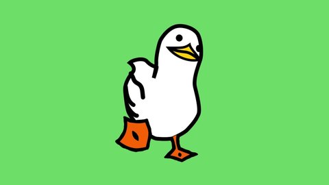 Duck walk animation, sketchy illustration style. Animated cute little duck walk, loop, concept idea or example of simple popular fun videos go viral on social media on green isolated background