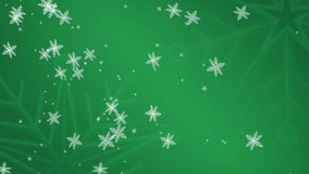 Animation of snow falling over santa close sleigh over green background. christmas, winter, tradition and celebration concept digitally generated video.