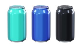 Realistic seamless looping 3D animation of the spinning anodized aluminum turquoise, blue and black blank alcohol or soft drink cans rendered in UHD with alpha matte - Powered by Shutterstock - Get 15% off with code: PIKWIZARD15
