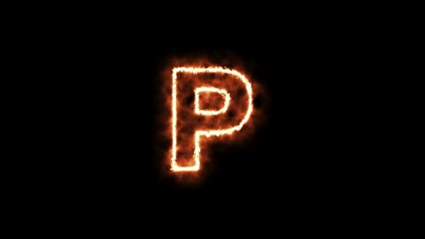 Fire letter P animation on black background 