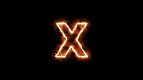 Fire letter X animation on black background 