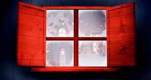 Animation of christmas winter scenery with decorated houses. christmas, winter, tradition and celebration concept digitally generated video.
