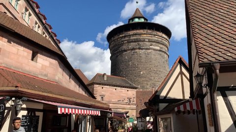 On September 30th 2021 in Nuremberg, Germany, inside Nuremberg Frauentor, Ladies Gate, historic famous place that was a fortification and today the center for culinary and cultural business