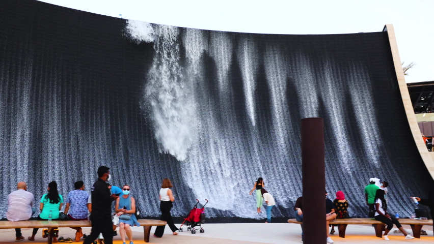 Dubai, United Arab Emirates - October 13, 2021: A view of Waterfall at the Expo 2020 Dubai UAE 4k video