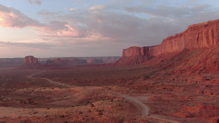 Monument Valley Mitchell Mesa Sunrise Aerial Shot Navajo Nation Southwest Desert Arizona Utah USA