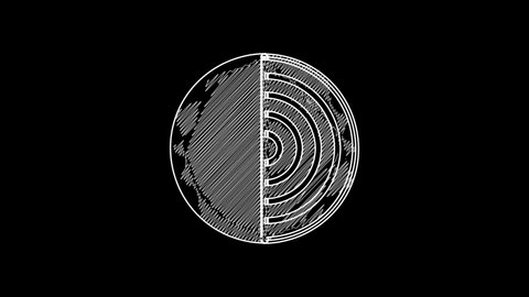 White line Earth structure icon isolated on black background. Geophysics concept with earth core and section layers earth. 4K Video motion graphic animation.