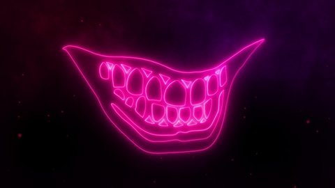neon monster smile with sharp multicolored teeth