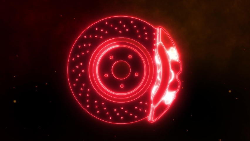 Car wheel brake outline icon in neon style.