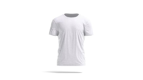 Blank melange wrinkled t-shirt mockup, looped rotation, 3d rendering. Empty cotton classic male tee-shirt mock up, isolated. Clear casual clothing model for everyday outfit template.