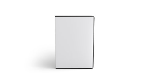 Blank white closed dvd disk case mockup, looped rotation, 3d rendering. Empty plactic slimbox for blu-ray mock up, isolated, 4k video. Clear box or cover package for memory disc template.