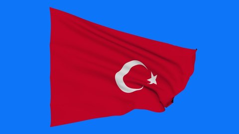 Turkish blue background flag video. 3d Slow Motion video sky cloud background. FHD resolution.  Blue screen.