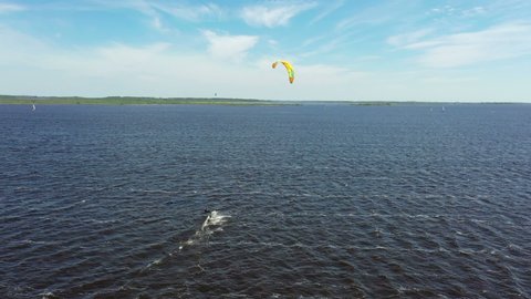 Aerial from kite surfing on the Lauwersmeer in Friesland the Netherlands