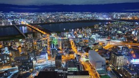 4K Time lapse of Osaka city at night, Japan