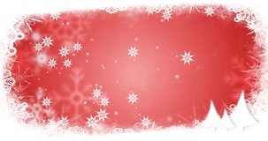 Animation of snow falling at christmas, over snowflakes on red background. christmas, tradition and celebration concept digitally generated video.