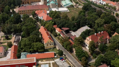 Aerial View Of Sts. Peter and Paul's Cathedral Basilica or the Pecs Cathedral In Hungary - drone shot