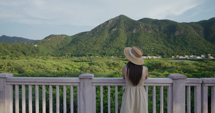 Woman enjoy the mountain view