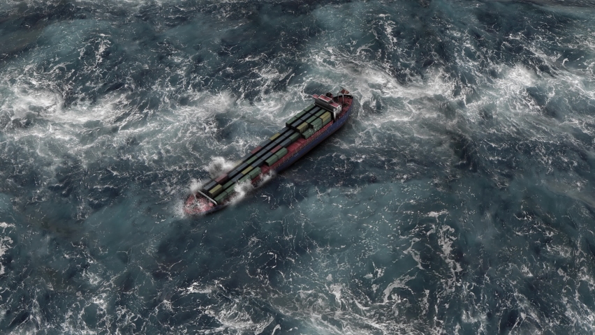 Cargo Ship with containers in stormy ocean,aerial view
Sailing cargo ship swinging on stormy sea waves, Rough ocean high altitude.