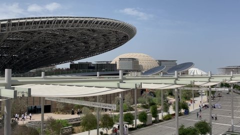 Dubai, United Arab Emirates - October 2021: Visitors exploring Terra pavilion at the Expo 2020