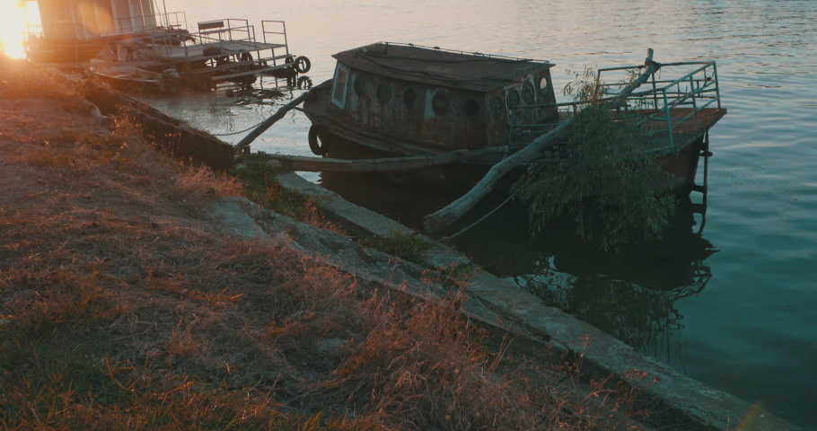 Sunset time at summer on Banks of Danube River