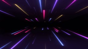 Abstract neon lines loop animation. Modern background, seamless motion design, screensaver, backdrop. 4k animated poster banner. glowing neon lights purple, blue, pink colors. fly through space