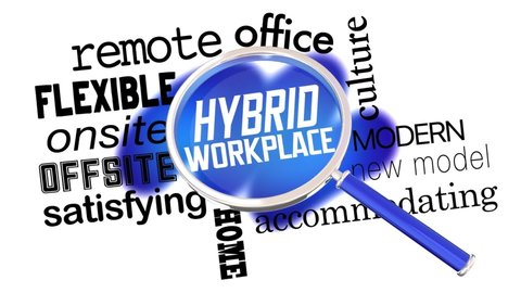 Hybrid Workplace Flexible Remote Satisfying Job Magnifying Glass 3d Animation