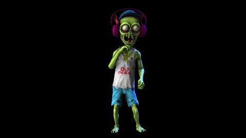 Seamless animation of a zombie twerking dancing isolated with alpha channel. Funny cartoon character for Halloween background.
