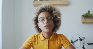 POV of an African American woman streaming on social networks. Influencer, content creator